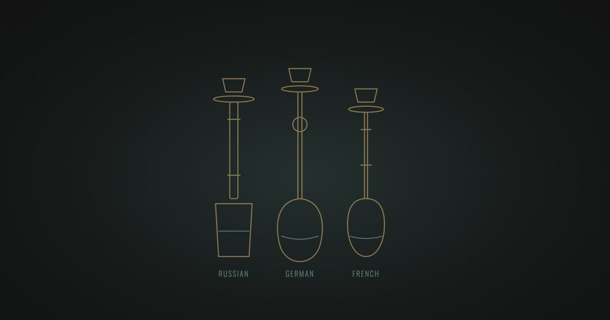 Russian, German and French shisha styles side by side, line drawing