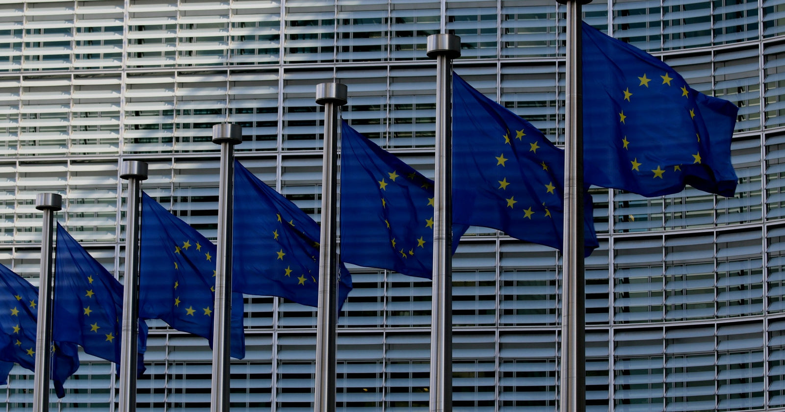EU flags outside the European Commission in Brussels
