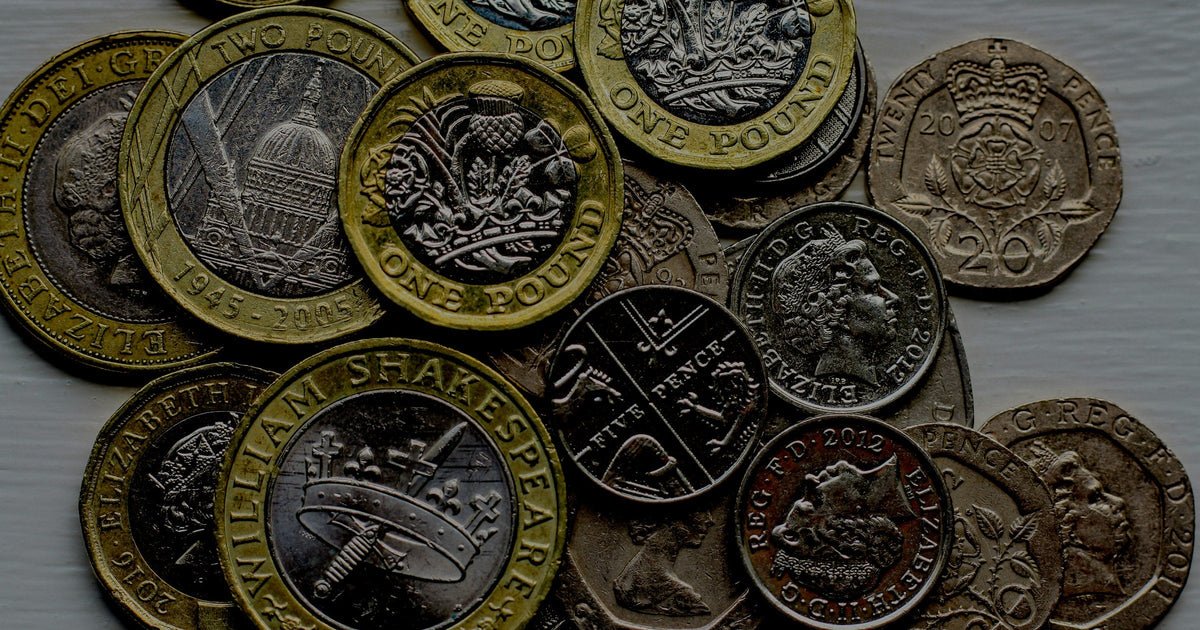 A pile of British coins