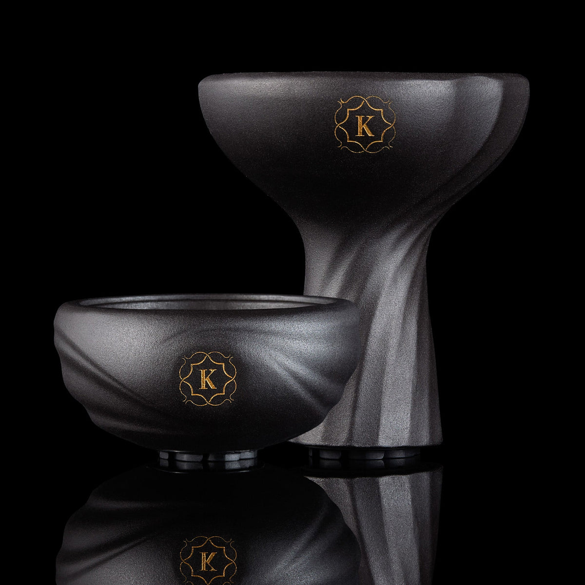 Kaloud Samsaris Kore Dao Black Clay Hookah Bowl - tall and short