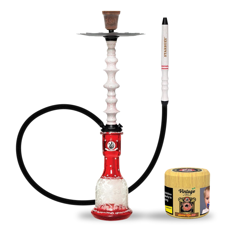 Starbuzz Wood Line Hookah - White with Red Stripes