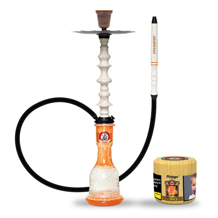 Starbuzz Wood Line Hookah - White with Orange Stripes