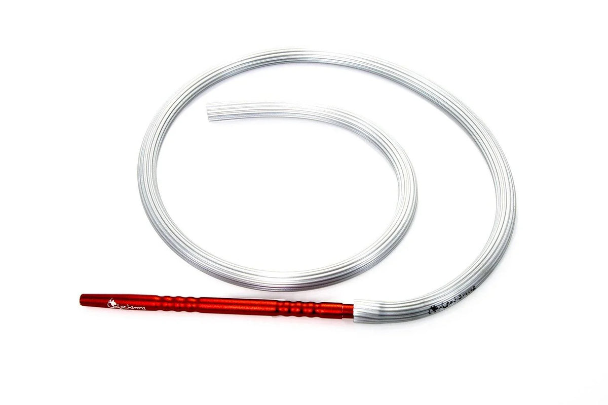 Dschinni Candyhose Silver with Aluminium Red Mouthpiece - shishagear - UK Shisha Hookah Black Friday