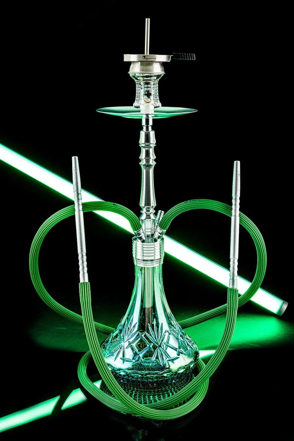 Dschinni Drip Flig Flag Silver Hookah Set - Green - shishagear - UK