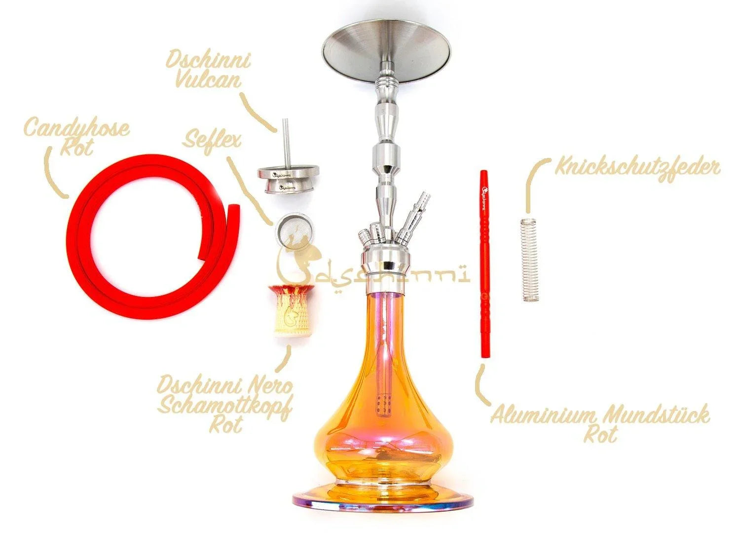 Dschinni Botan Gold Hookah Set (Red-Orange) - shishagear - UK Shisha Hookah Black Friday