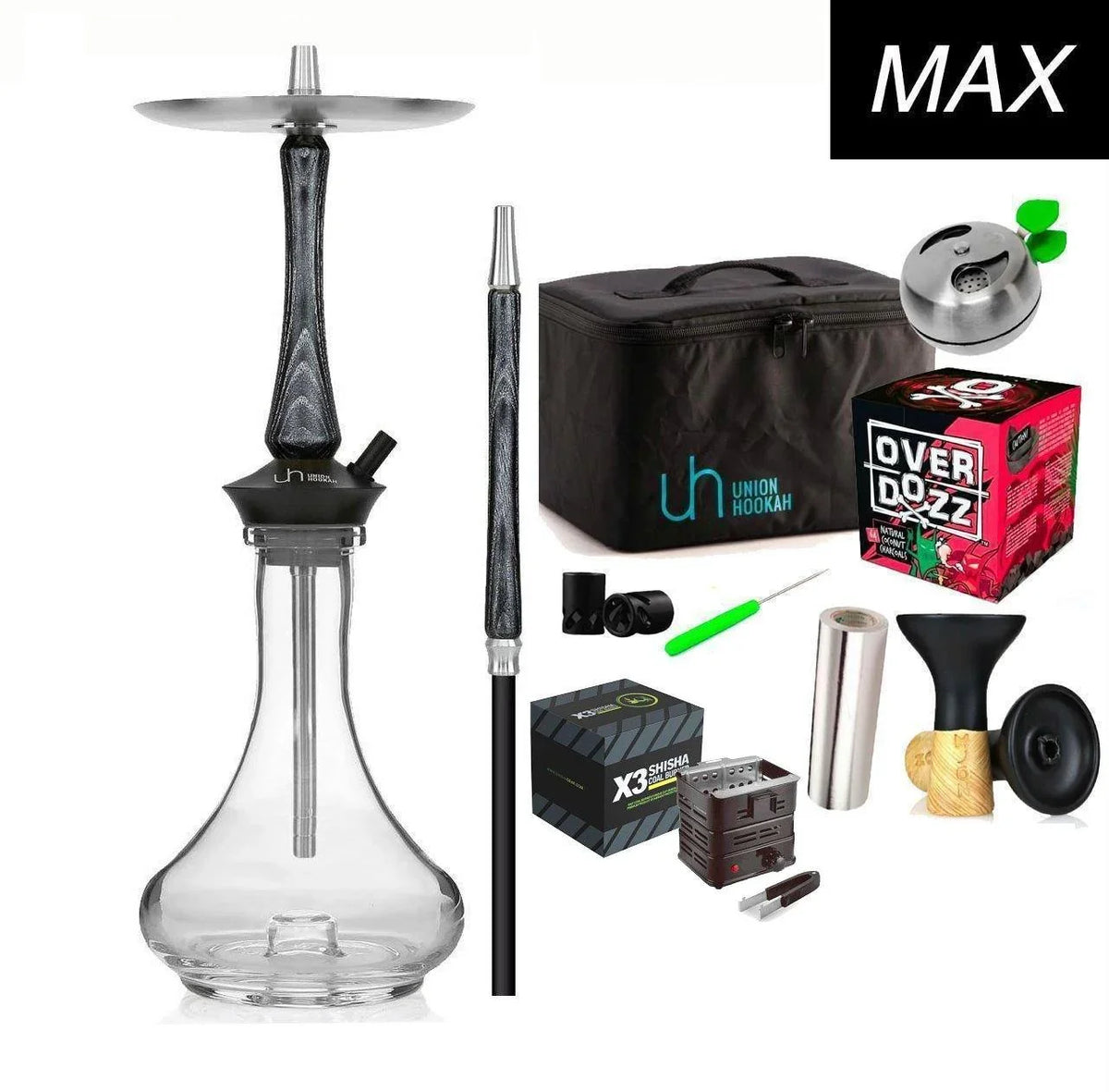 Union Hookah Sleek Black Silver Set - shishagear - UK