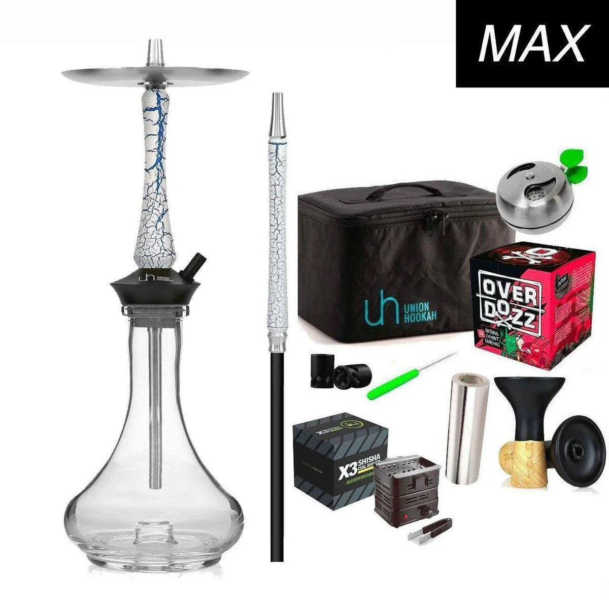 Union Hookah Sleek Crackle White Blue Set - shishagear - UK