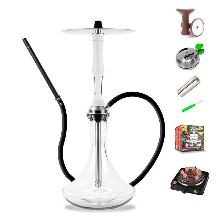 Aeon Vyro Versa Steel Sleeve Hookah Set - V4 White - shishagear - UK Shisha Hookah